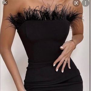 House of CB Bianca Black Crepe Feather Strapless Dress